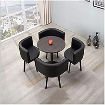 Office Table and Chair Set Small Dining Table Set, 5-Piece Modern Round Vintage Negotiating Home Table Chair Combination Simple Reception Leisure Leather Coffee Sofa Seat Office  Color Black
