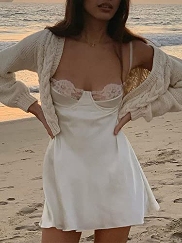 Image of Women's V Neck Adjustable Spaghetti Straps Sleeveless Sexy Backless Dress Y2k Lace Dresses Party Clubwear
