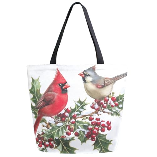 Holly Branch Cardinal Titmouse Birds Extra Large Canvas Gym Shoulder Tote,Durable Daily Reusable Top Handle Bag for Mens Womens Yoga Weekender Picnic Beach Travel Market Shopping