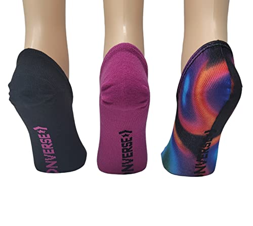 Converse Women's 3 Pack Flat Knit Ultra Low Socks No Show Made For Chucks Shoe Size 6-10 (Black/Pink/Heat Map) #TOP2