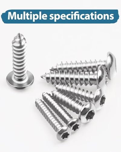 50 Stück Blechschrauben M4 x 20 mm, Leryati Edelstahl Flachkopf mit Scheibe Torx Schrauben, A2 V2A Holzschrauben Linsenkopf Vollgewinde, Selbstschneidende Schrauben Rundkopfschrauben Silber