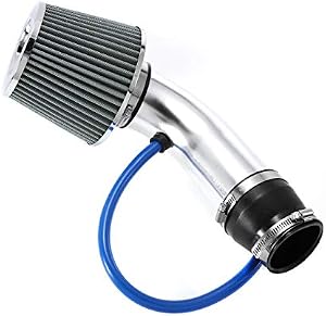 Partol 3" Cold Air Intake Pipe, Universal Cold Air Intake Induction Kit Aluminum Air Intake Pipe Hose With Filter - Silver