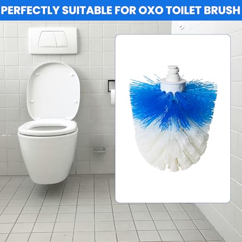 Image of Toilet Brush Refills for OXO Toilet Brush Only, 2 Pack Replacement Heads | Toilet Brush Replacement Head for Deep Bathroom Toilet Bowl Cleaning, Blue & White, Nylon & Plastic Material Bristles