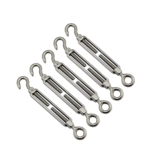 BREAKA 5 piezas Tensor de cable inoxidable 304 tipo gancho y ojo para cuerda de alambre, herramienta de tensado pulida para vela de sombra miniatura 1