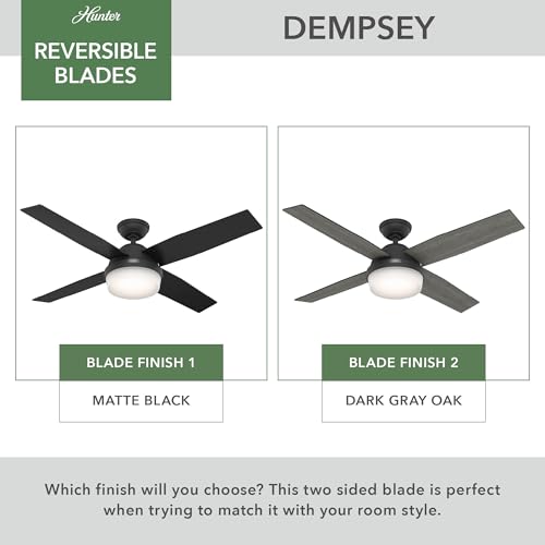 Image of Hunter Dempsey, Indoor, Ceiling Fan, Modern, 4 Blades, 52 inch, Matte Black