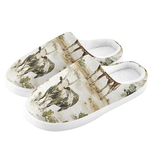 JUNZAN Western Cowgirl Wilderness Mens House Cotton Slipper Washable Memory Foam Hotel Slippers for Spa Christmas Presents 6-74