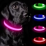 Nepfaivy Leuchthalsband Hund USB Aufladbar - Hundehalsband Leuchtend mit Verstellbarer Länge für Mittelgroße bis Große Hunde, LED Halsband Hund mit 3 Beleuchtungsmodi für Nacht Sicherheit(Rosa-XS)