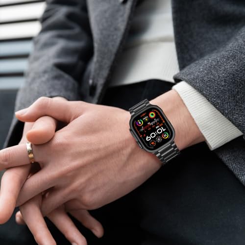 Image of Anlinser Metal Bands Compatible with Apple Watch Band 49mm 46mm 45mm 44mm 42mm for Women Men, Stainless Steel Business Strap for iWatch Ultra 3 /2 /1 SE Series 11 10 9 8 7 6-1 (Black)