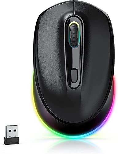 Wireless Mouse, Rechargeable Silent Mouse with Rainbow Backlight & 3 Adjustable DPI, Light Up Mouse for Laptop, PC, Mac, Chromebook, Small Mice for Home, Office, Travel, Business Travel, Black
