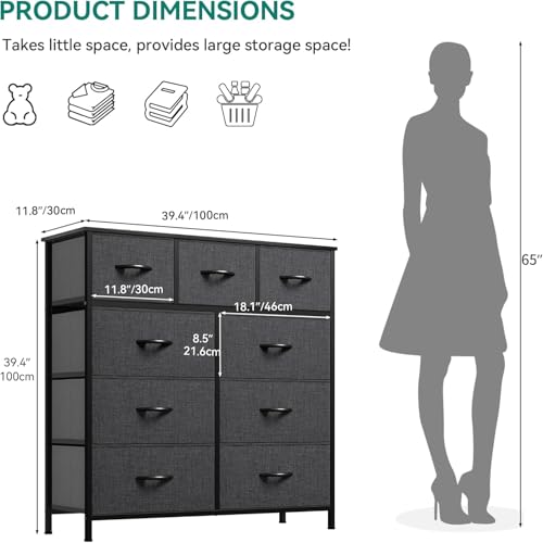 image for YITAHOME Dresser with 9 Drawers - Fabric Storage Tower, Tall Chest Org