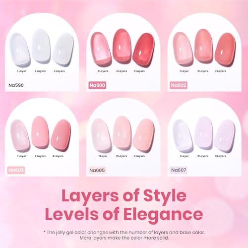 Image of Beetles Nude Gel Polish Set - 6 Colors HEMA-Free Summer 15ML Full Size Jelly Gel Polish Neutral Nude Pink Milky White Sheer Translucent Effect Full Size Soak Off UV Salon Colorful Bottle Gel Gifts