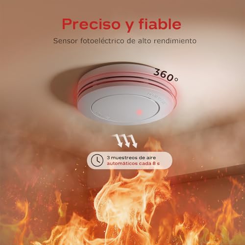 Miniatura 4 de Safeliveo Detector De Humo,Alarma De Incendio Autónoma, Batería De 10 Años, Sin Led Intermitente, Función De Silencio, 85 Db, Con Almohadillas Adhesivas, Conforme A En 14604, 3 Piezas