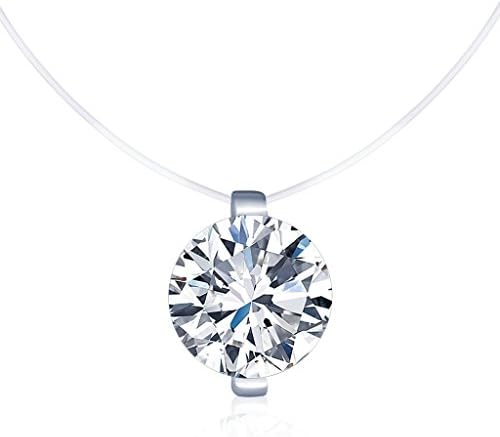 FeiLok Solitaire Pendant Necklace 925 Sterling Silver Cubic Zirconia Fishing Line Invisible Choker for Women/Girls, Silver