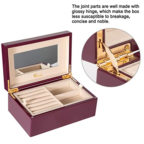 Voova Wooden Jewelry Box Organizer For Women Teen Girls, Luxury Piano Paint Wood Jewelry Case With Mirror, Large Jewellery Storage Boxes Display Holder With Removable Tray For Earrings Rings, Purple #TOP3