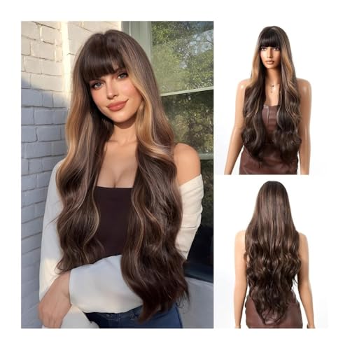 Perruques Cheveux Humains bouclés darkbrown avec frange Qi pour changer de style au quotidien