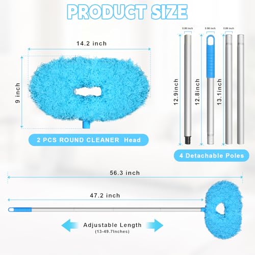 Image of Eunice 2 Dusters Heads Ceiling Fan Duster with Extension Pole - Adjustable and Removable Fan Cleaner Blade for High Ceiling, Window Door Furniture (Blue)