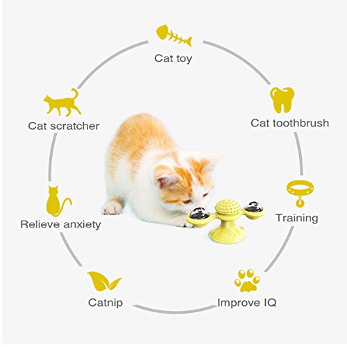 Jouet pour chat moulin à vent interactif jaune cataire taquin rotatif - 3