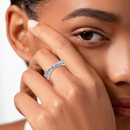 Blaniy Tanzanite Ring 925 Sterling Silver Stackable Rings Cross Line Wedding Band Promise Engagement Anniversary Half Eternity Ring December Birthstone Jewelry for Women Size 6 by Blaniy - Image 2