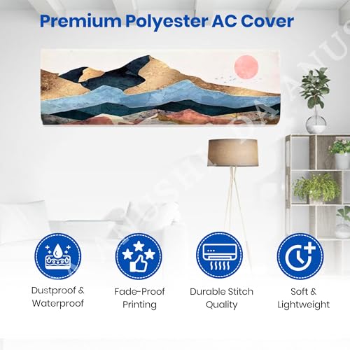 Image of Printed Split Ac Cover Combo Indoor Unit For 1.5 Ton Capacity AC, Inner Unit Ac Cover, All Weather Cover /Attractive Digital Prints /Dustproof /Water Resistant (Mountain & Hexagon)