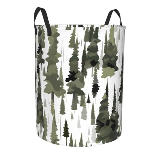 Panier à linge rond imperméable grand format camouflage arbres blancs pour rangement textile