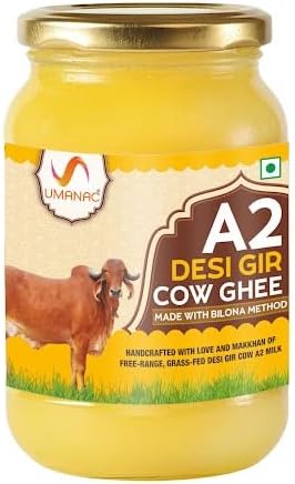 Umanac A2 Desi Gir Cow Ghee- 500ML | Desi A2 Cow Pure Ghee | Bilona Method | Grass Fed | Traditional Hand Churned | 100% Organic Ghee | Certified & Tested