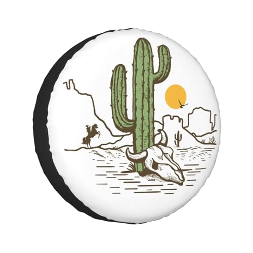 Image of Delerain Cactus and Bull Skull Spare Tire Cover for Jeep RV Trailer SUV Truck and Many Vehicle, Wheel Covers Sun Protector Waterproof (15 Inch for Diameter 27 inch-29 inch)