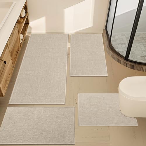 YIHOUSE Beige Bathroom Rug Sets 4 Piece, Absorbent Bath Mat
