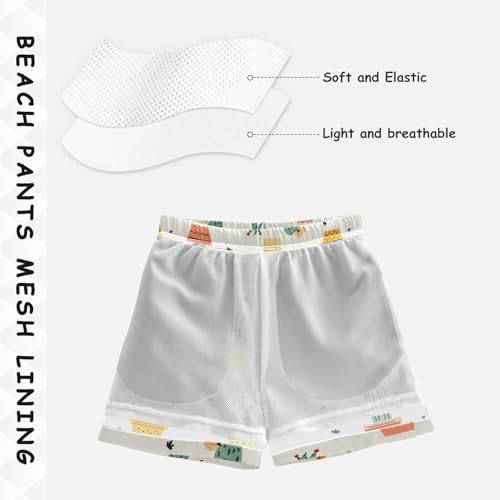 Pigsaly Boys Swim Trunks Flowers Cactus Hearts Doodle Boys Board Shorts Swimsuit Swimwear Summer Bathing Suit S4