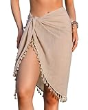 Rossopesca Beach Sarong Cover Up Wraps for Women Swimsuit Coverups Tassels Bikini Short Skirts for Swimwear Khaki
