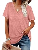 Womens Short Sleeve V Neck T Shirts Cute Tops Dressy Casual Summer Maternity Clothes Pink XL
