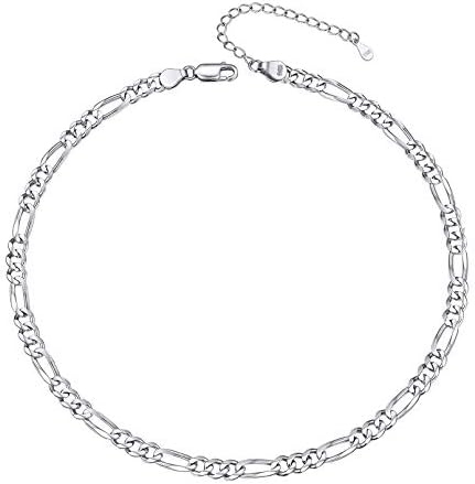 ChicSilver 5mm 925 Sterling Silver Figaro Chain Choker for Women Flat Figaro Link Chain Necklace 14 inch
