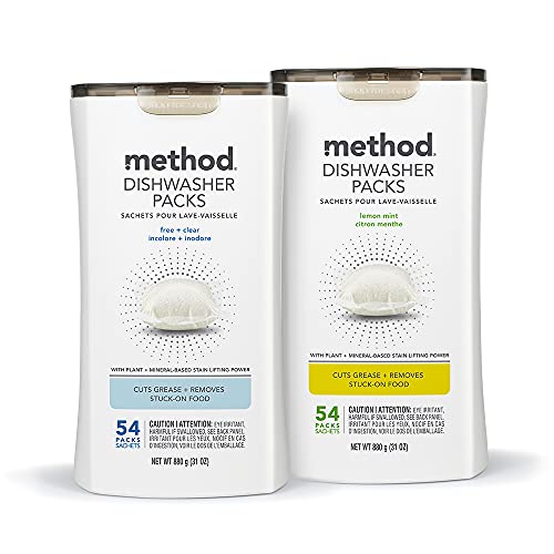 Method Dishwasher Detergent Packs, Fragrance Free + Clear, Dishwashing Rinse Aid To Lift Tough Grease And Stains, 30 Dishwasher Tabs Per Package, (Pack Of 4) #TOP6