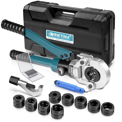 Profi Presszange Kupferrohr V-Kontur und TH-Kontur mit Rohrabschneider und Entgrater,...