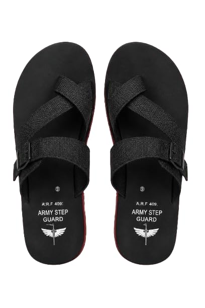 Army Step Guard Men's Toe Ring Flip Flops Sandals, Black-image-4