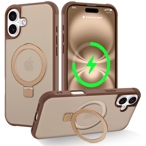 CHAOFEnG Magnetic Compatible with iPhone 16 Plus Case with Stand [Military Grade Drop Tested][Compatible with Magnet] Ring Translucent Slim Hard Back Soft Edge, Desert Gold by CHAOFEnG - Used condition - US$22.28