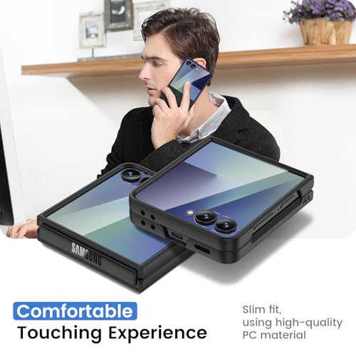 Image of Ruky for Z Flip 7 Case, with Built-in Back Screen Protector, Carbon Fiber | Support Wireless Charging, Anti-Scratches Shockproof Hard PC Ultra-Thin Phone Case for Samsung Galaxy Z Flip 7, Carbon Fiber