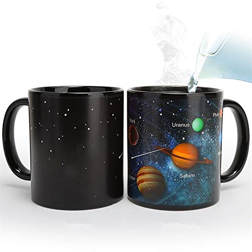JMAHM Cambio de Color Tazas Sensible al Calor Taza Mágica Decoloración Porcelana Sistema Solar Taza de Café con Leche (12oz / 330ml, Sistema Solar)