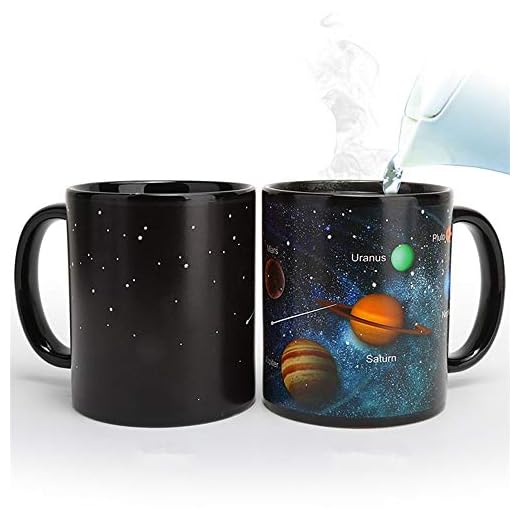 JMAHM Cambio de Color Tazas Sensible al Calor Taza Mágica Decoloración Porcelana Sistema Solar Taza de Café con Leche (12oz / 330ml, Sistema Solar)