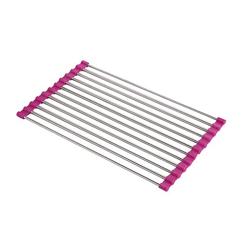 Escurreplatos enrollable multiusos de acero inoxidable para colgar sobre el fregadero, escurridor de platos plegable para encimera (47 x 23 cm)