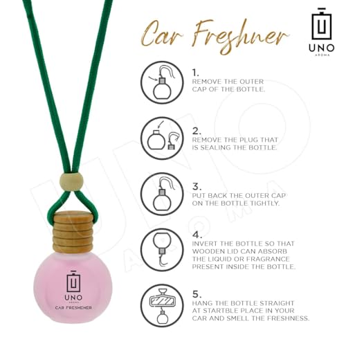 Image of UNO Aroma Car Air Freshener Scent, Long Lasting Car Perfume with Hanging Pod, Natural Essential Oil in Glass Bottle with Wooden Diffuser (Fragrance-Active Fresh, 15ml, Last Upto-30 Days)
