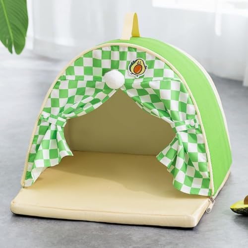 SearEase 猫と小型犬用ペットテント 春夏用 子犬用洞窟 広々としたソファ かわいい 屋内 屋外 子猫用 ソフトベッド 犬小屋 犬小屋, オレンジ (グリーン,M:42×42×32cm(推奨体重5kg以内))