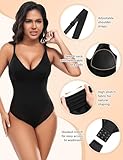 UMIPUBO Womens Shapewear Bodysuit Tummy Control Full Body Shaper Sculpting V Neck Bodysuit Adjustable Straps Shaping Leotard Tops Waist Trainer Vest with Bra (Black, XL) - Image 2