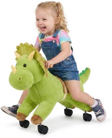 VEVOR Reitpferd auf Rollen 55cm, 40kg Belastbare Stehpferd mit Soundfunktion, Spielpferd mit Weichem Sitz Griffen & 360° Lenkrollen, Grüner Dinosaurier zum Draufsitzen & Reiten für