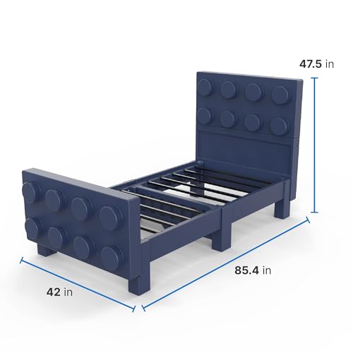 Step2 Contemporary Builders Twin Bed Kids Twin Bed Frame, Modern Block Design, Durable Steel Slats, No Box Spring Needed, Denim Blue by Step2 - Image 9