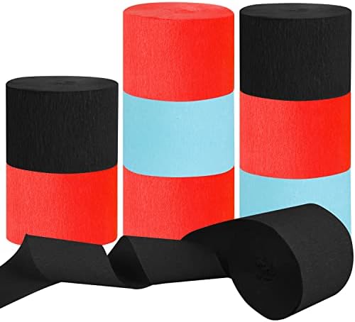 8 Rolls Crepe Paper Streamers Including Blue, Red,Black Party Streamers for Baby Shower Birthday Nursery Party Decorations DIY Art Project Supplies