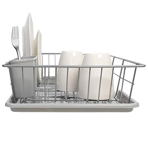 Sweet Home Collection 3 Piece Dish Drainer Rack Set, 12" X 19" X 5", Silver #TOP2