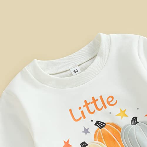 Halloween Outfit Toddler Baby Girl Little Pumpkin Crewneck Sweatshirt Top Shirt Bell Bottom Pant Fall Clothes (White- Little Pumpkin, 0-6 Months) #TOP3