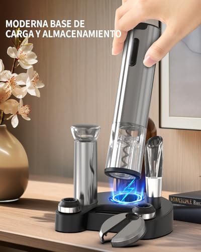 CIRCLE JOY Sacacorchos Eléctrico 7 en 1, Abridor de Vino Recargable con Soporte de Carga, Cortacápsulas, Vertedor, Bomba de Vacío y 2 Tapones para Vino, Cable USB-C - imagen 3