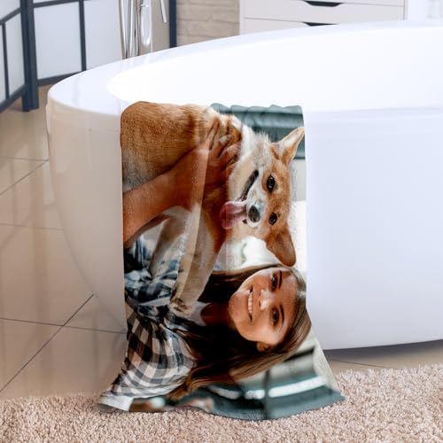 XIAYUEHUA Custom Beach Towel 32x52 Inch Personalized Bath Towels with Image Text Logo Soft Absorbent Microfiber Towels with Name for Pool Travel Swimming Bathroom (Thickened Model)