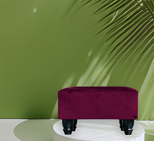 STOREX Ottoman Linen Pouffe Footstool Rectangle Seat Bench Footrest Chair Stool Padded Seat Living Room Bedroom with Wooden Legs (Wine)